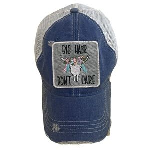 JUDITH MARCH Big Hair Don't Care Cow Skull Distressed Patch Cap